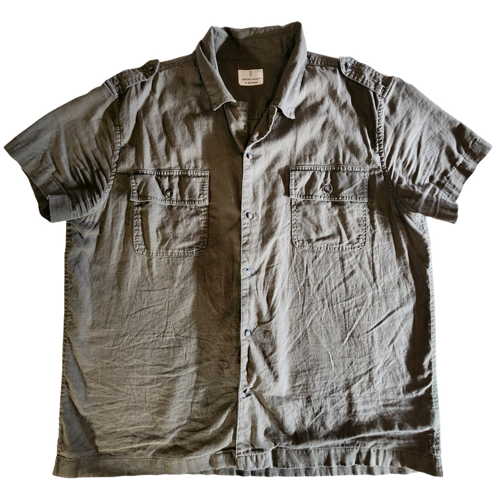 Mens Mutual Weave Short Sleeve Button Up Shirt Surplus Military Safari Green XL